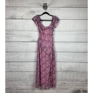 LUSH Women's Floral Purple Pink Spring Summer Ruffle Midi Dress Size Medium
